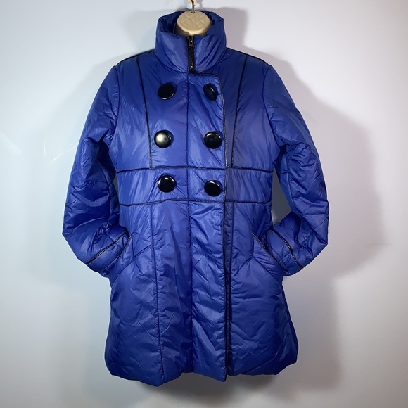 JACK BB DAKOTA size large cobalt blue big black buttons puffy pea coat - Picture 3 of 15